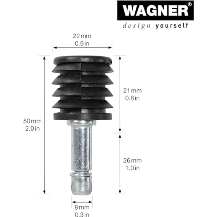 WAGNER Stift + Rundrohrhülse 2tlg. - Stahl verzinkt, Kunststoff, Klemmring - für Möbelrolle / Möbelgleiter mit Aufnahme 8 mm - Ø 22 / 8 mm x Höhe 21/26/50 mm – Bild 2