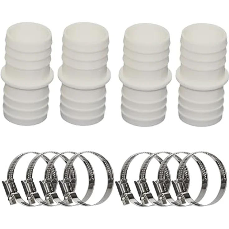 HAF 4x Schlauchverbinder 32mm x 32mm, Schlauchtülle x Schlauchtülle, inklusive 8 Edelstahlschellen, temperaturbeständig und UV-beständig, weiß – Bild 1