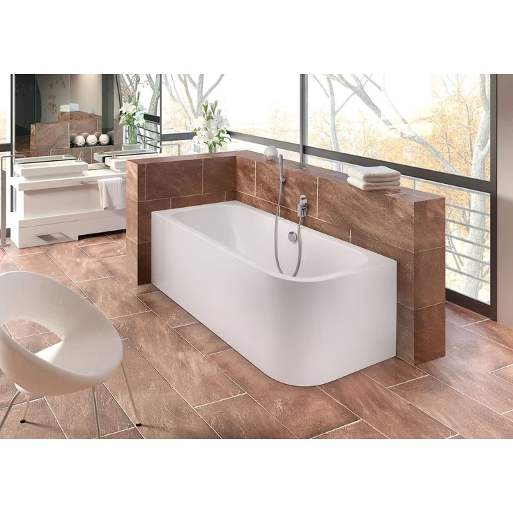 Ottofond Badewannen-Set Spirit inkl. Armatur, rechts 180x80 cm, weiß, doppelwandiges Sanitäracryl, 275 L Fassungsvermögen, Mittelablauf
