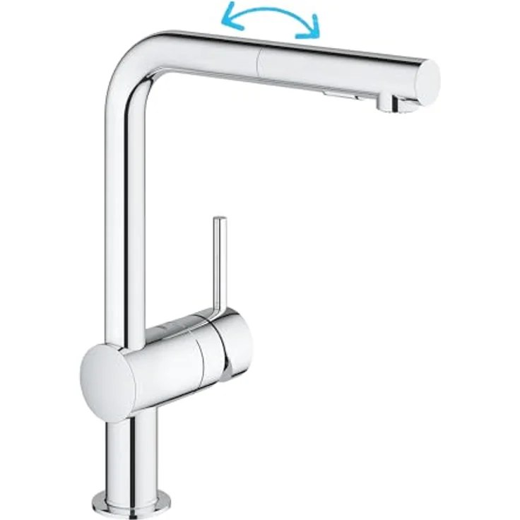 Grohe Minta L-Auslauf Küchenarmatur, Einhand-Spültischbatterie mit ausziehbarer Dual-Spülbrause, StarLight Chrom, Hochdruck – Bild 8