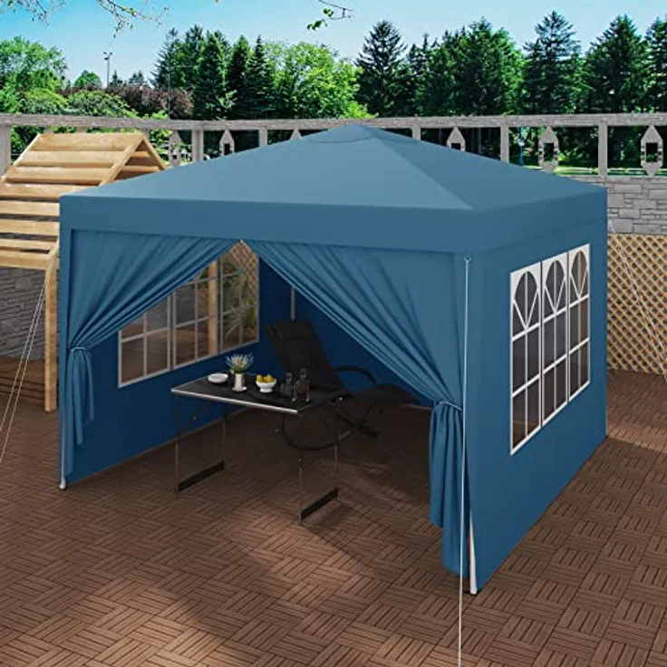 WOLTU Pavillon Pop-Up wasserdichter Faltpavillon Sonnenschutz Event Pavillon mit Seitenwänden Gartenpavillon auf Terrasse Camping Festival Pagodenzelt aus Oxford Metallrahmen 3 x 3 m Blau – Bild 4