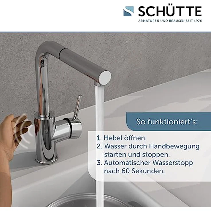 Schütte Spültischarmatur VITAL, Infrarottechnologie mit Cold-Start-Funktion, 360° schwenkbar, Eco-Click-Funktion, ausziehbarer Brauseschlauch – Bild 4