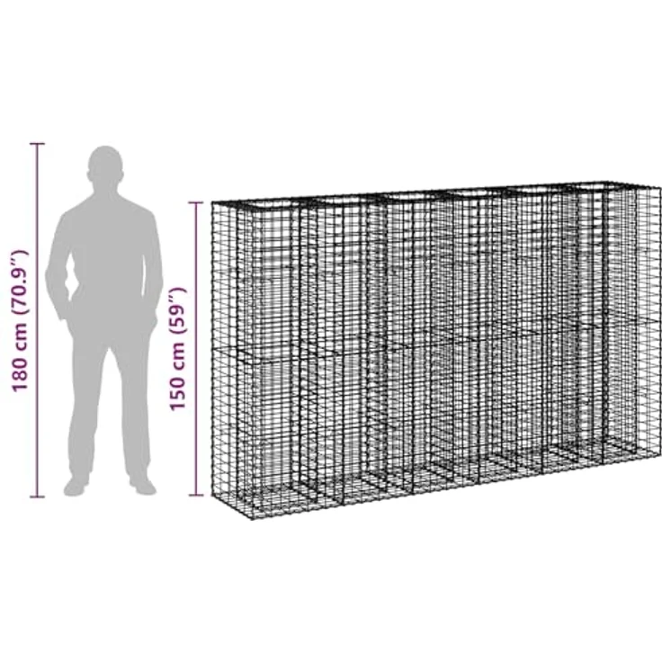 vidaXL Gabionen Hochbeet 3 pcs Silber, Rechteckig 250 x 50 x 150 cm, Langlebig, Wetterfest, Sichtschutzpaneele für Garten und Terrasse – Bild 3