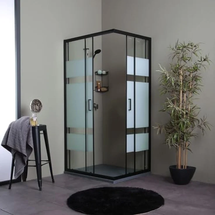 Kiamami Valentina Duschkabine 80x120 cm, mattschwarzer Rahmen, satiniertes 6 mm Glas, schiebbare Tür – Bild 3