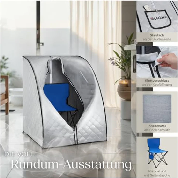 Tectake Mobile Dampfsauna ThermaLuxe II, 1000 W, 15 Temperaturstufen, grau/blau – Bild 3