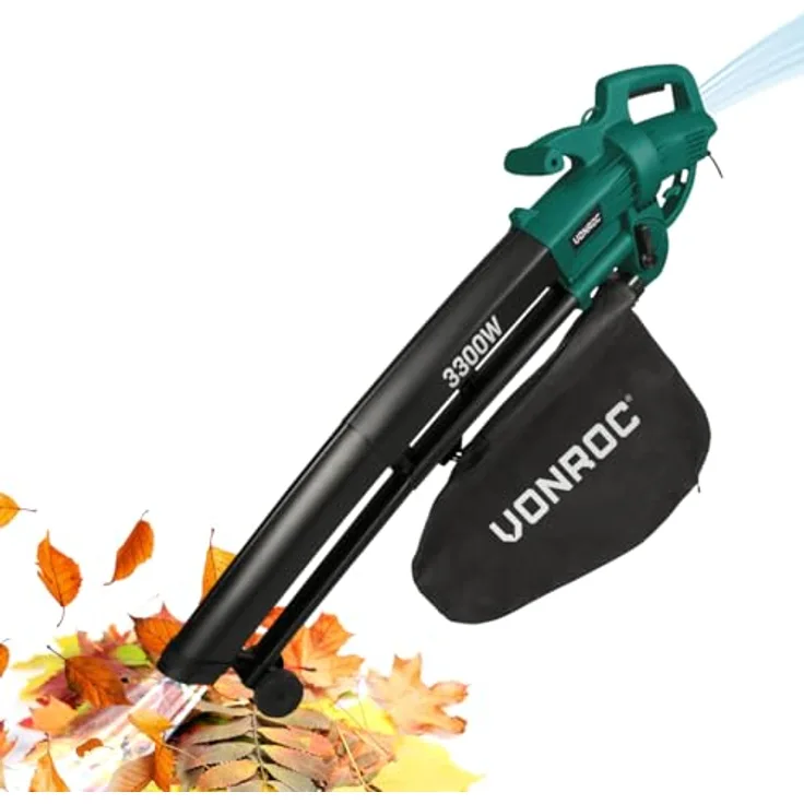 VONROC Laubsauger Elektro 3300W, 3 in 1 Laubsammler mit 270 km/h Blasgeschwindigkeit und 40L Auffangbeutel