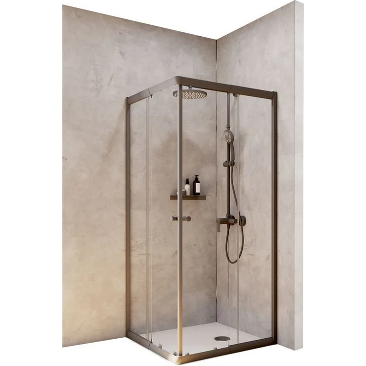 "Schulte Eckdusche Corner, Höhe: 180 cm, BxT: 80x80 cm, 4 mm Sicherheitsglas, Eckeinstieg mit Schiebetüren, Mattschwarz" – Bild 1