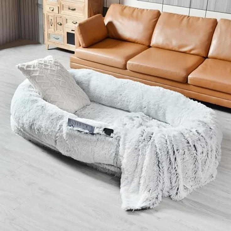 LITTLE LORD | Hundebett, Hundekorb XXL-Bett Ceddie für sehr große Hunde, hellgrau 190 x 105 x 30cm, Schlaf-Set für Mensch & Tier - inkl. Decke & Kissen – Bild 5
