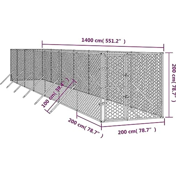 vidaXL Outdoor-Hundezwinger Silbern 2x14x2 m Verzinkter Stahl – Bild 3