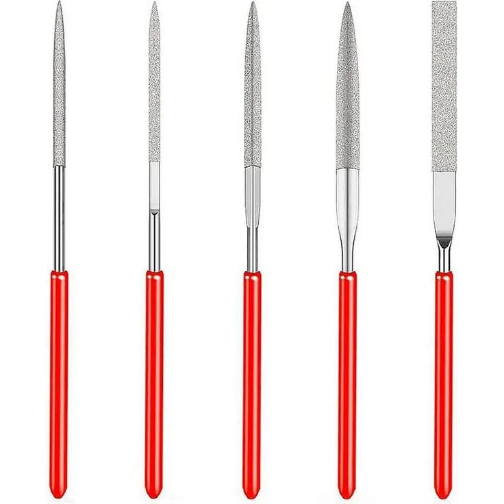 LuxusKollektion Werkstattfeile Diamant Mini Feilen Set 5-tlg., Metall, silber-rot, dreieckig, 18 cm