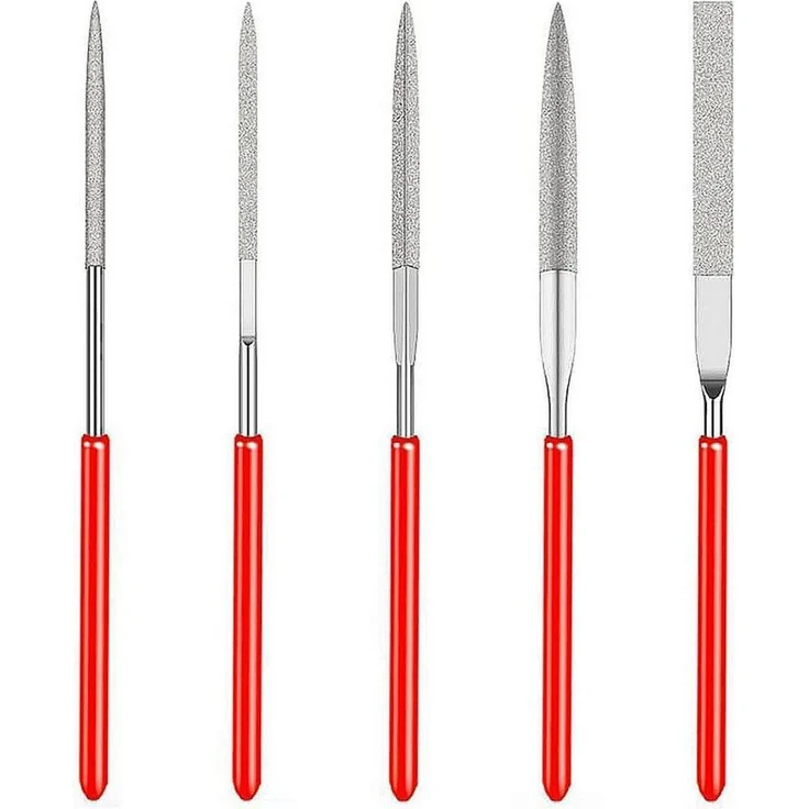 LuxusKollektion Werkstattfeile Diamant Mini Feilen Set 5-tlg., Metall, silber-rot, dreieckig, 18 cm