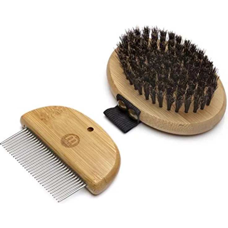 Mikki 6280004 Bambus-Pflegekit für Welpen und junge Katzen, mit Handbürste mit Borsten und Kamm, zur sanften Fellpflege, Für Hunde und Katzen, Hergestellt aus Bambus, 130 g