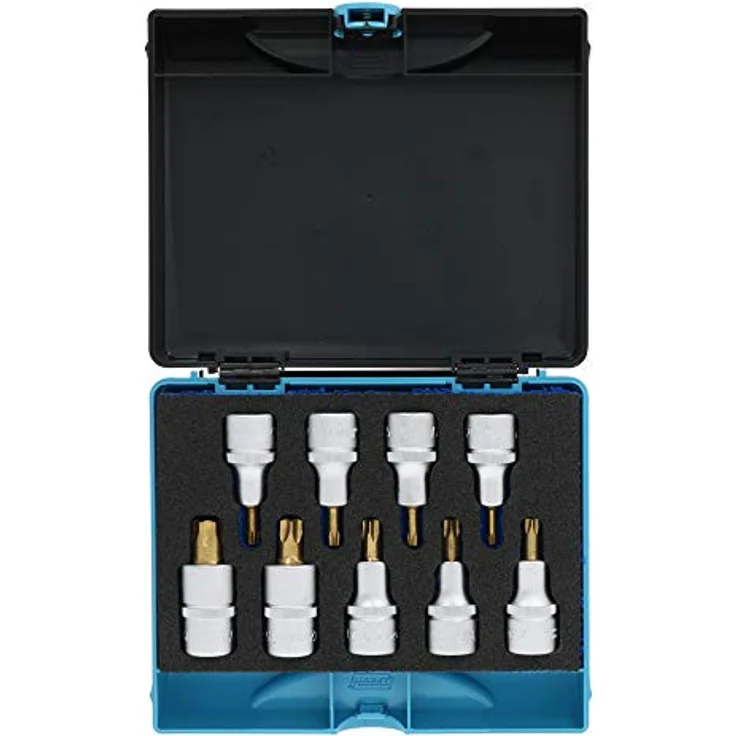 Hazet Schraubendreher-Steckschlüsseleinsatzsatz 1/2 Zoll, Torx T20-T60, TiN beschichtet, 9-teilig, Kunststoff-Kasten 165-S, Made in Germany – Bild 3