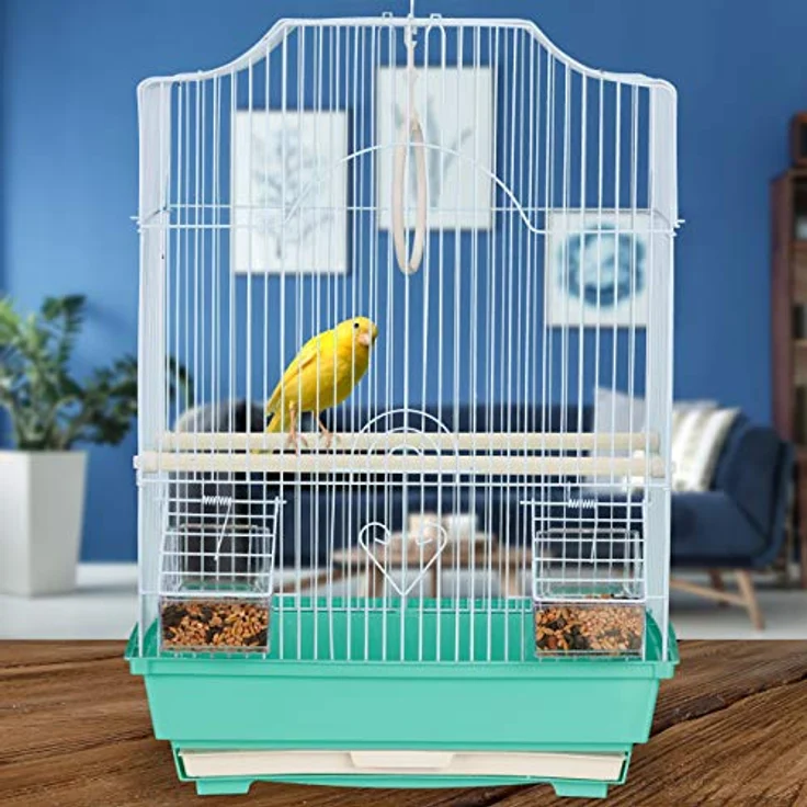 Relaxdays Vogelkäfig, Käfig für kleine Kanarienvögel, Sitzenstangen & Futternäpfe, 49,5 x 35 x 32 cm, hellblau/mintgrün, 1 Stück (1er Pack) – Bild 3
