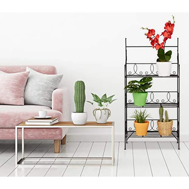 Relaxdays Blumenregal, 3 Ebenen, klappbar, Indoor & Outdoor, Metall, Vintage Pflanzenregal, HBT 100x50x25 cm, schwarz, 1 Stück – Bild 2