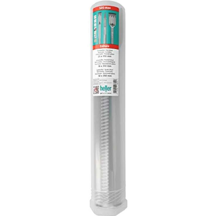 Heller Tools 1218 Enduro Meißel, SDS-plus, Spitz-/Flach-/Spatmeißel 350 mm, Set 3-tlg., Kunststoff-Röhre, beton, stein – Bild 2