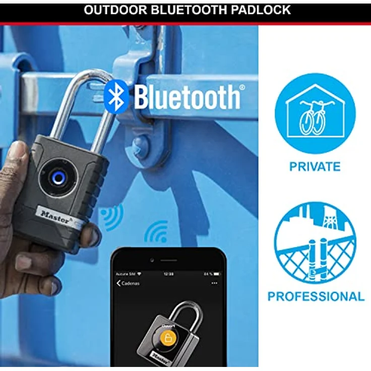 Master Lock 4401EURLHEC Bluetooth Vorhängeschloss für Unternehmen oder Privater, Wetterfest, Länger Bügel – Bild 3