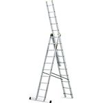 DRABEST Leiter PRO Serie Schiebeleitern 3-teilig Vielzweckleiter 3x10 Stufen Alu Leiter Arbeitshöhe 6 m Belastbarkeit 150 kg inkl. Eimerhaken