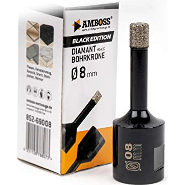 Amboss - Diamant Bohrkrone 8 mm (M14) für Winkelschleifer | Geeignet für Feinsteinzeug, harte Fliesen, Granit etc.