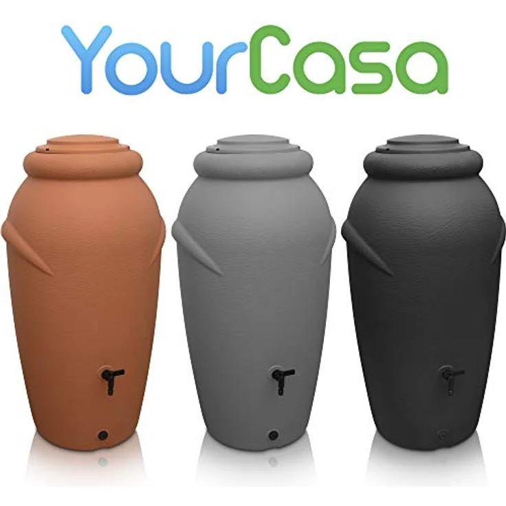 YourCasa Regentonne 210 Liter [Amphore Design] - Frostsicher, mit Wasserhahn, Terracotta – Bild 2