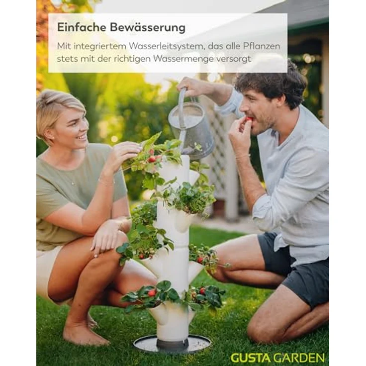 Gusta Garden Hochbeet, Sissi Strawberry (Starter, weiß) - Vertikales Pflanzgefäß mit integriertem Wasserleitsystem – Bild 4