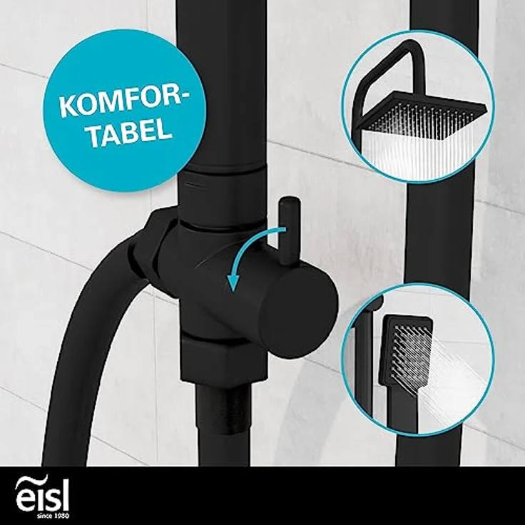 EISL EASY ENERGY Duschset schwarz, Duschsystem ohne Armatur 2 in 1 mit großer Regendusche (170x170 mm) und Handbrause ohne Armatur ideal zum Nachrüsten, komplettes Montageset DX12004BL-A – Bild 3
