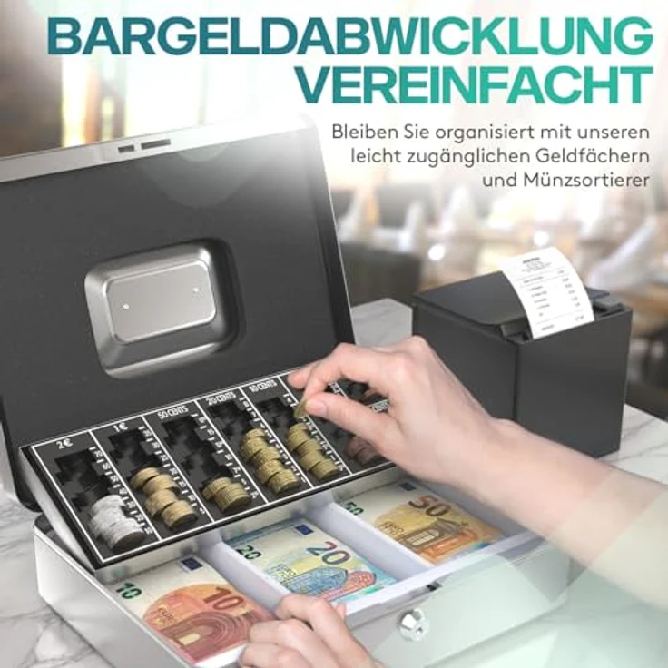 ACROPAQ Geldkassette abschließbar - Kasse mit Münzzählbrett, Groß 24 x 30 x 9 cm - Abschließbare Box, Geldkasse, Geldkoffer geeignet für Geldaufbewahrung - Silber - 10005S – Bild 3