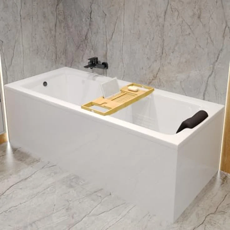 KOLMAN Badewanne Rechteck TALIA 110x70, Acryl mit antibakterieller Beschichtung und Bambus Ablage – Bild 2