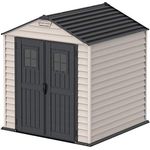 Duramax StoreMax PLUS 7 x 7 (4.44 m²) Kunststoff gerätehaus mit robustem Kunststoffboden und festen Fenstern in den Türen, robuste Metalldachkonstruktion, wartungsfreier Lagerschuppen, Grau/ Adobe