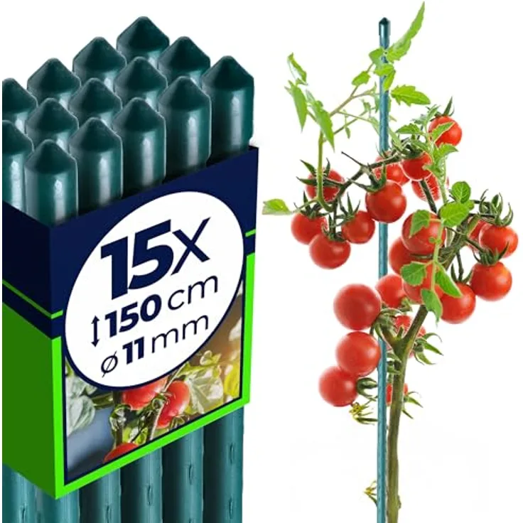 KADAX Pflanzstäbe 150 cm, 15er Set – Beschichteter Stahl, Wetterfest & Stabil, Pflanzenstütze für Garten, Tomatenstäbe