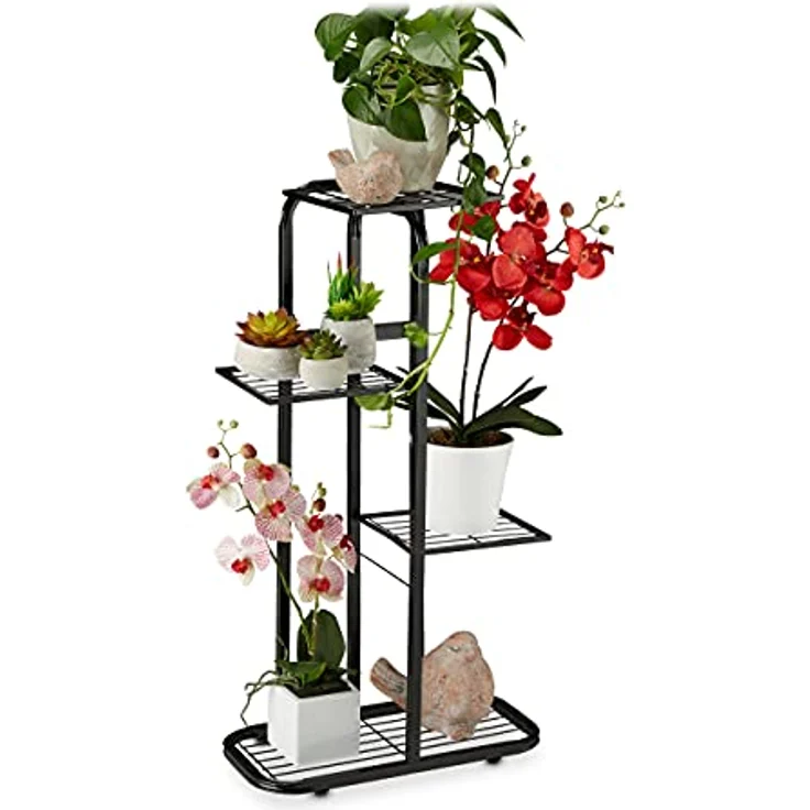 relaxdays Blumenständer Metall Blumentreppe 4 Etagen, Schwarz - Pflanzenregal aus pulverbeschichtetem Stahl, vielseitig einsetzbar für Wohnzimmer, Balkon und Garten – Bild 2