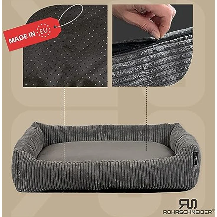 Rohrschneider Tierbett Katzenbett mit Kissen aus Cordstoff Katzensofa, inkl. Spielkugelset, langlebiger Cordstoff in Schwarz – Bild 2