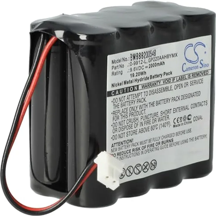 VHBW Akku Ersatz für Visonic GP220AAH8YMX, 0-9912-L für Alarmanlage, 2000 mAh, 9,6 V, NiMH, schwarz