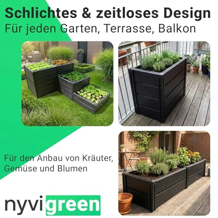 NYVI Hochbeet NYVIGreen 158x44x31cm, Blumenbeet aus wetterfestem Kunststoff, Steckmontage ohne Werkzeug, anthrazit, erweiterbar, langlebig – Bild 7