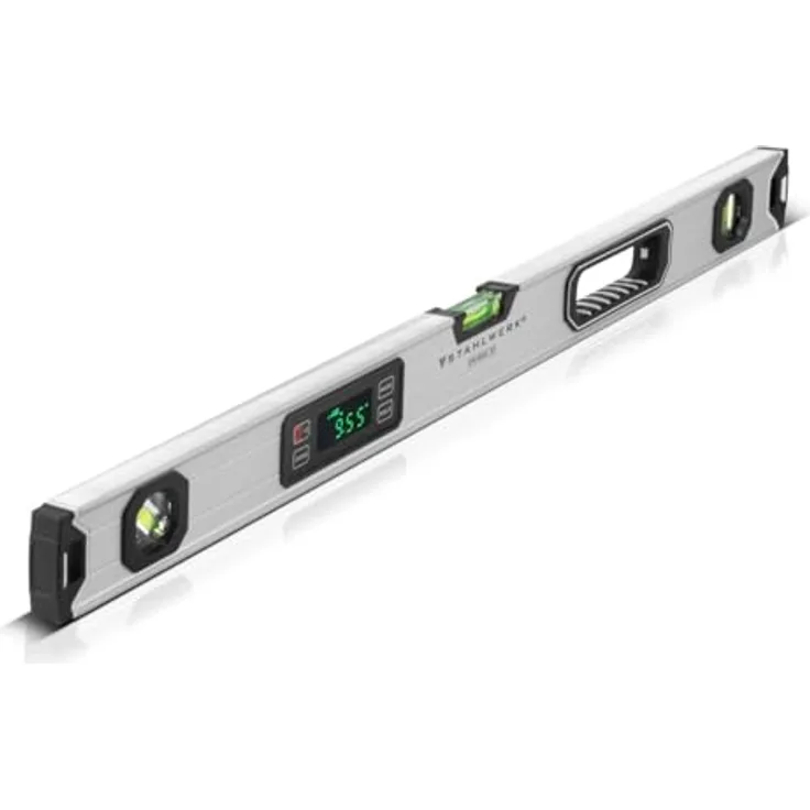 STAHLWERK Digitale Wasserwaage DW-800 ST aus Aluminium 800 mm Länge magnetische Richtwaage - LED-Display, horizontale Libelle, akustisches Signal, silber