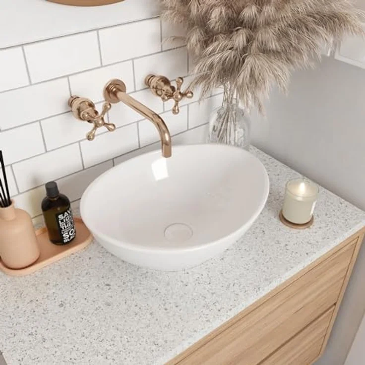 Rea Aufsatzwaschbecken SOFIA WHITE, Keramik Waschschale für Badezimmer, 345 mm breit, 410 mm lang, 150 mm hoch, Weiß – Bild 3