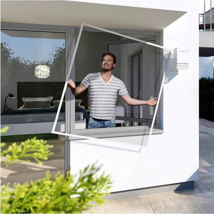 Windhager Insektenschutz-Fensterrahmen Spannrahmen PLUS, BxH: 100x120 cm, bohrfreie Montage, Fiberglas-Gewebe, weiß