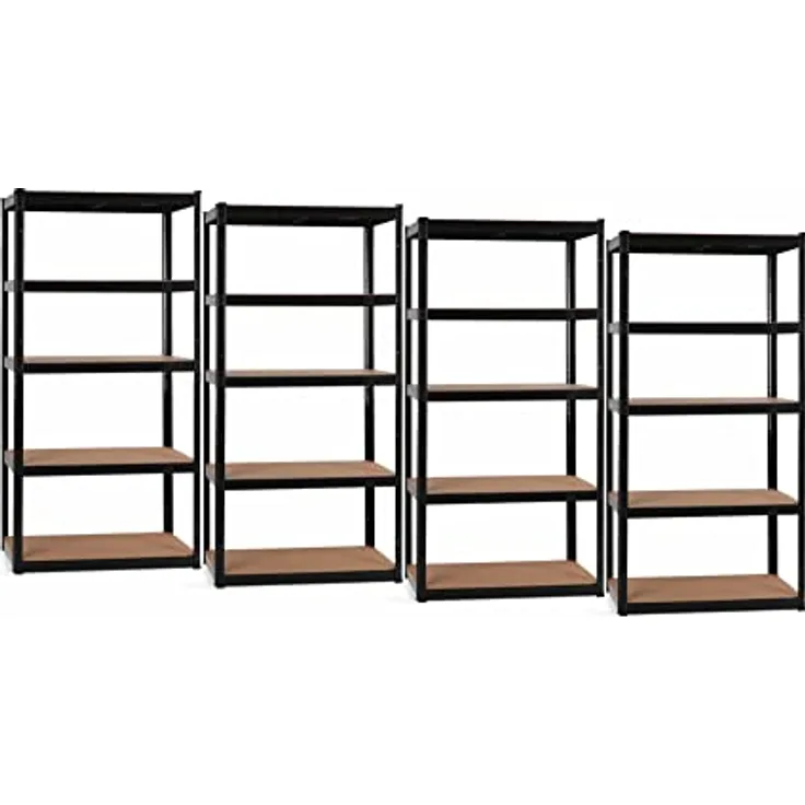 Stagecaptain 4X Set Heavyrack Lagerregal - 5 variabel montierbare Böden - Pulverbeschichtetes Metall - auch als Werkbank umbaubar - Tragkraft pro Boden: 175 kg - Tragkraft gesamt 875 kg - Schwarz