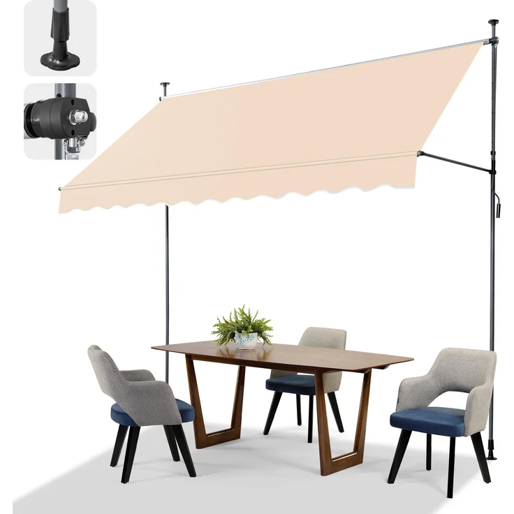 FCH Balkonmarkise 300x120x(200-300) cm Gelenkarm Klemmmarkise ohne Bohren, Beige - Sonnenschutz für Terrasse & Balkon