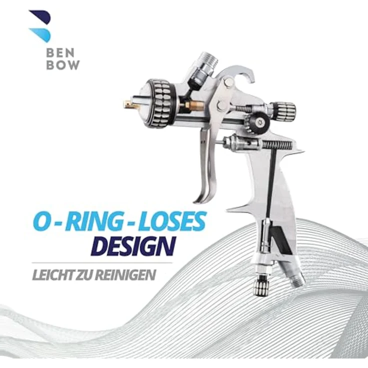 BENBOW Lackierpistole PK60, HVLP Set mit 1,4 mm + 1,8 mm Düsen, 600 ml Lackbehälter und Koffer, professionelle Spritztechnik – Bild 6
