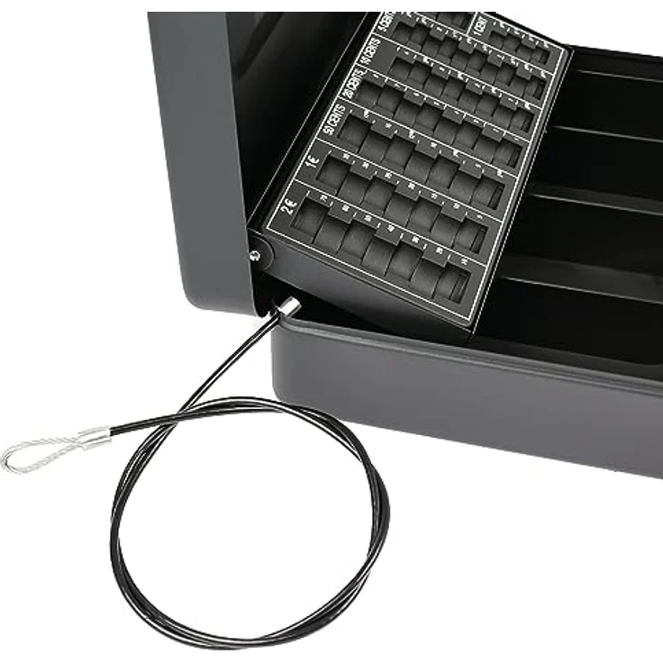 HMF 42151-02 Geldkassette abschließbar mit Münzzählbrett und Sicherungskabel, 30,5 x 24 x 9 cm, Schwarz – Bild 3