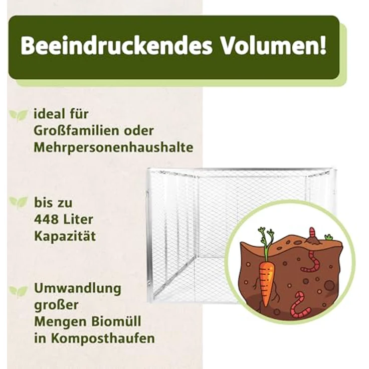 Nativ Garten Komposter 80x80x70 cm, Metallkomposter mit 448 Liter Volumen, Drahtkomposter für eigenen Kompost, Metall Komposter als Kompostsieb nutzbar, Kompostierer für Komposterde – Bild 5