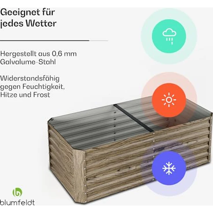 Blumfeldt High Grow Straight Hochbeet, Robuster 972L Metall-Hochbeet in Holzoptik, Wetterfest & Rostbeständig - Ideal für Blumen, Kräuter & Gemüse – Bild 2