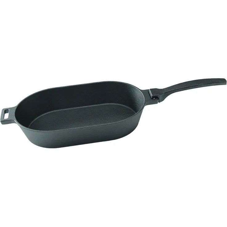 SANTOS Gusseiserne Grillpfanne, oval mit abnehmbarem Griff, 36 x 19 cm