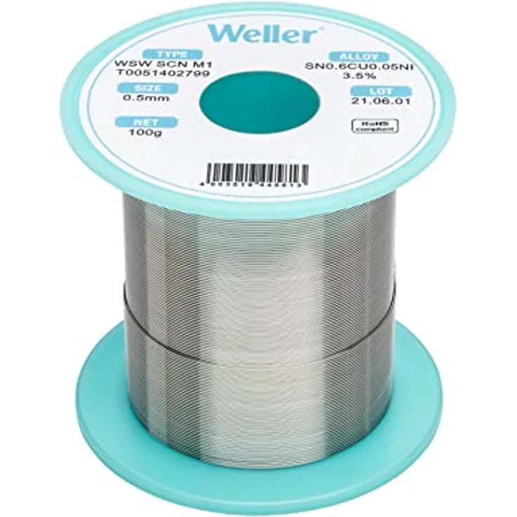 Weller Lötdraht, 0.5mm, Sn99.3-Cu0.6-Ni0.05, 100g (T0051402799)