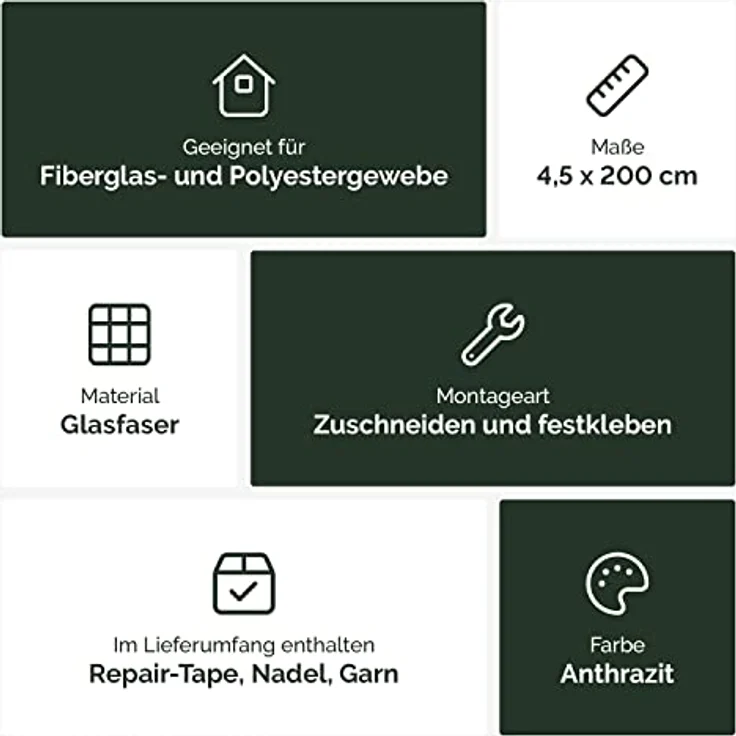 Nematek - Fliegengitter Reparatur Set - Fliegengitter Reparatur Klebeband - Reparaturband für Moskitonetz, Insektenschutz Tür und Fliegengitter Fenster - in verschiedenen Farben (Anthrazit) – Bild 2
