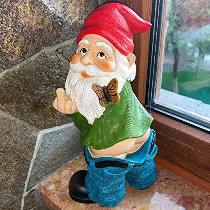 Mood Lab Gartenzwerg Hosen nach unten 24 cm hohe Finger-Statue Rasen Gartenfigur – Bild 10