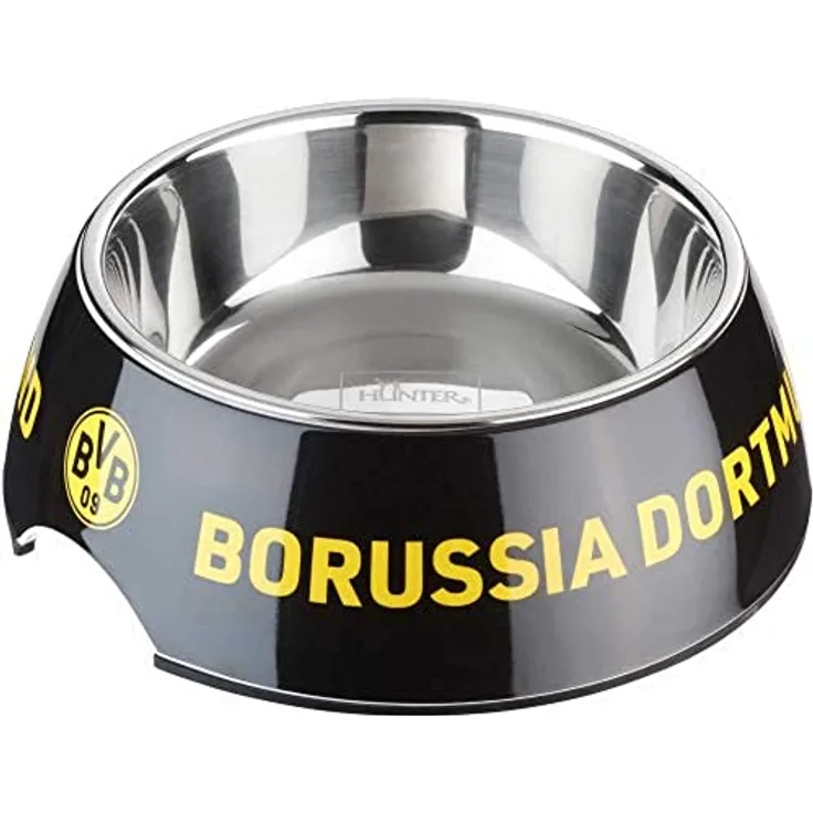 HUNTER BVB Melamin-Napf, Futternapf, Trinknapf für Hunde und Katzen, herausnehmbarer Edelstahlnapf, 700 ml, schwarz/gelb