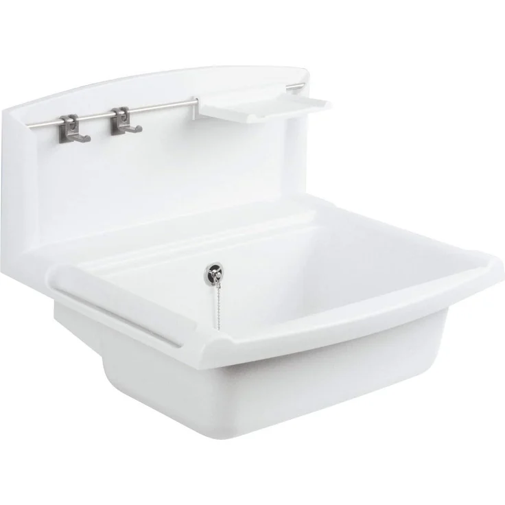 SANIT Waschbecken SANIT / ABUSANITAIR Ausgussbecken Multiset, Spritzschutzrückwand weiß, 55 cm, mit Überlauf – Bild 1