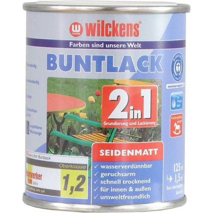 Wilckens Farben Acryl-Buntlack 2in1 seidenmatt, Decklack und Grundanstrich in einem, 375ml oder 125ml, wetterbeständig und schnelltrocknend